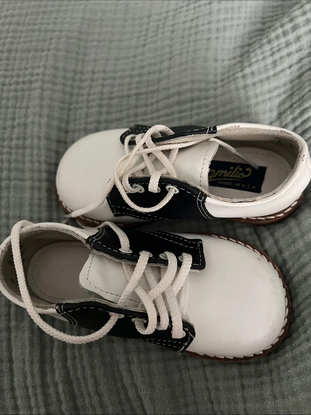White and Black Kids Dress Oxfords with Lace-Up Closure